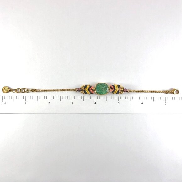 Gas Bijoux chain bracelet gold tone macrame with bezel set faceted green stone - Picture 11 of 11